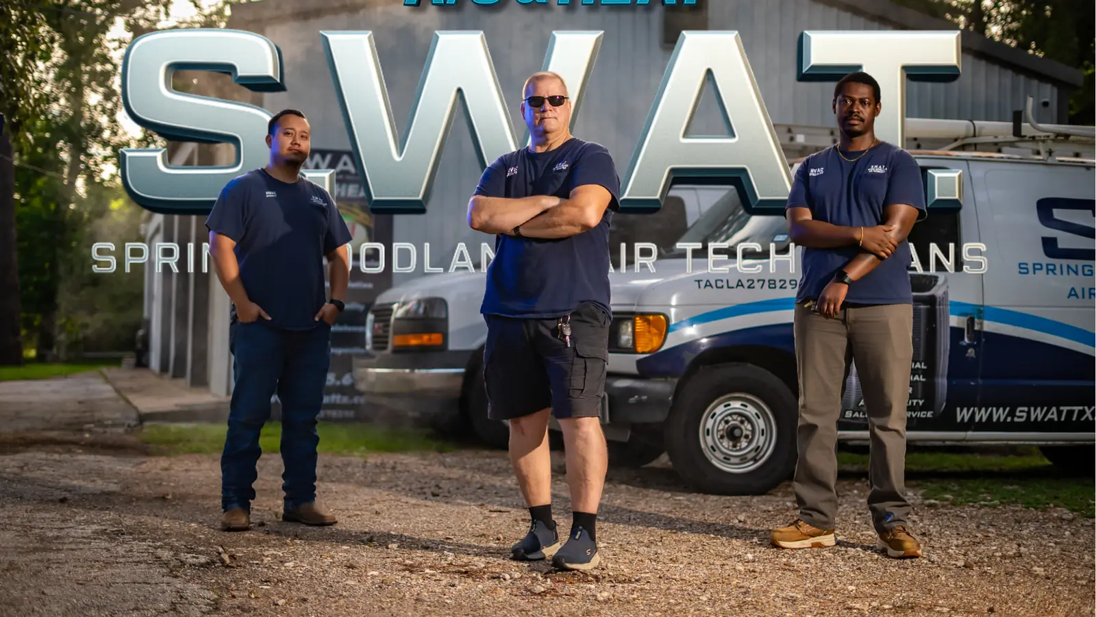 The S.W.A.T A/C and Heat team in front of a branded service van
